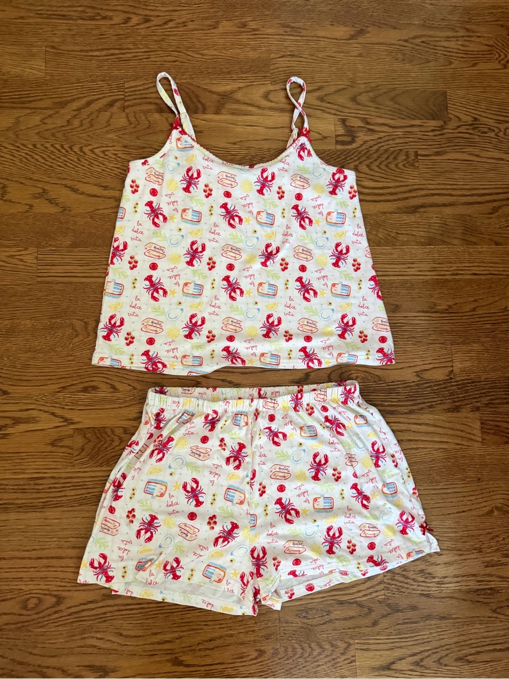 Spoiled White Cami & Shorts Pajama Set with Pink Crab Print